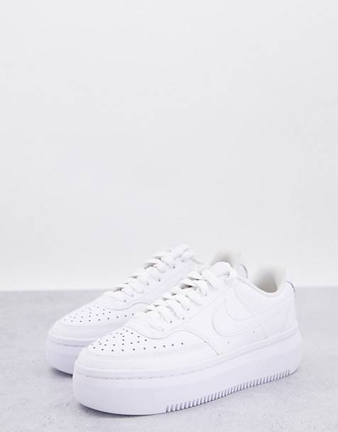 Nike Court Vision Alta Leather platform sneakers in triple white