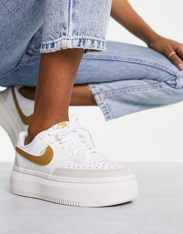 Nike Court Vision Alta sneakers in white and light bone