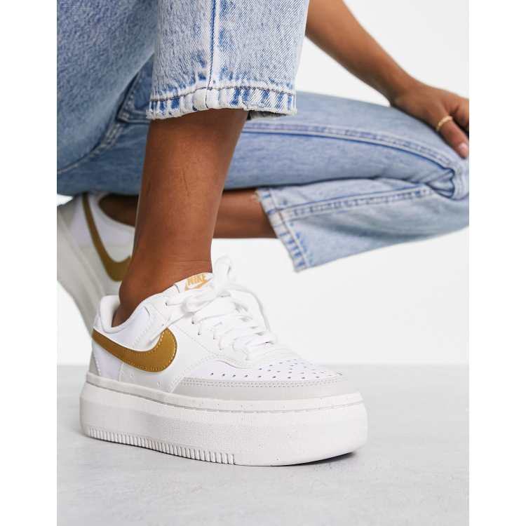 Nike Court Vision Alta sneakers in white and light bone | ASOS