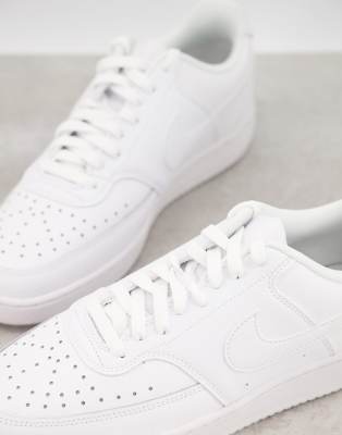 NIKE COURT VISION LOW LEATHER SNEAKERS IN TRIPLE WHITE,CD5463-100