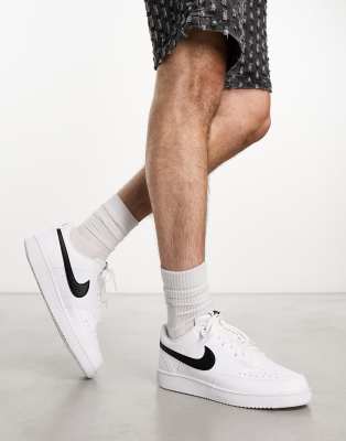 Nike Court Vision Low Next Sneakers In Triple White And Black In Black