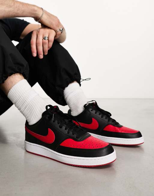 Nike shoes black white best sale and red