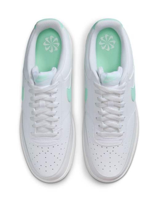 Nike Court Vision Low sneakers in white and mint | ASOS display picture 1