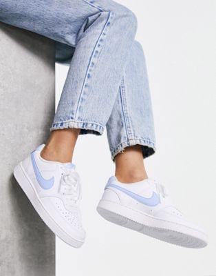 Nike Court Vision Low sneakers in white and royal tint | ASOS