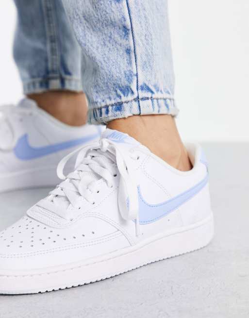 nike court vision low sneakers in white and royal tint