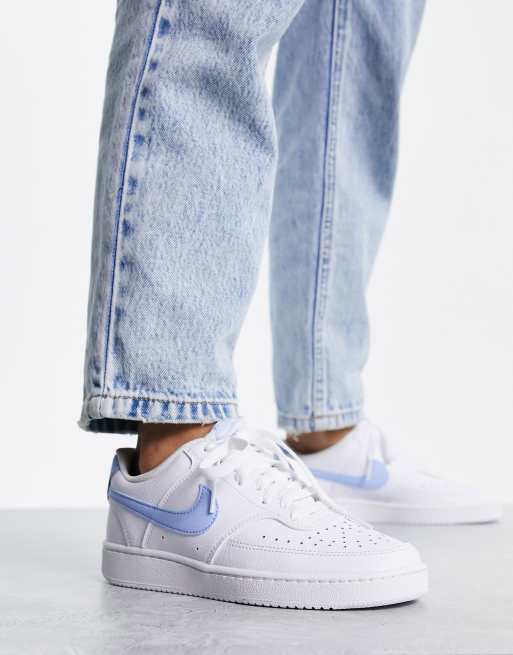 Nike Court Vision Low sneakers in white and royal tint | ASOS