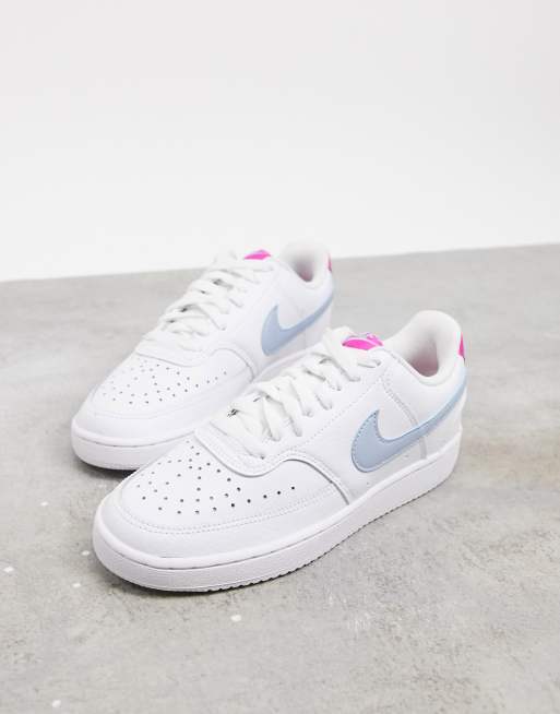 White pink and store blue nikes