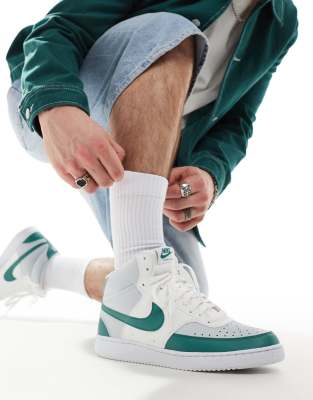 Nike Court Vision Nn Mid Sneakers In White And Green In White