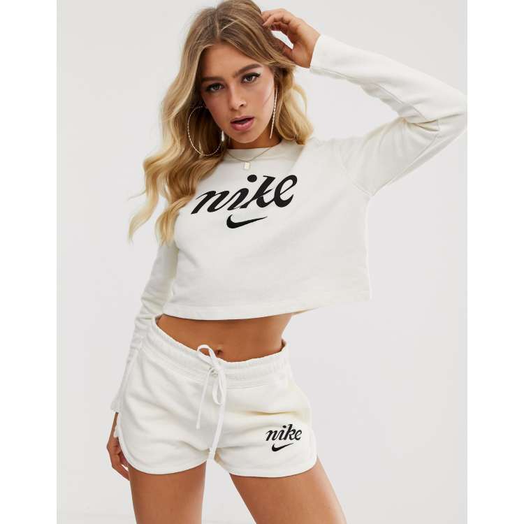 Nike cream cropped sweatshirt on sale