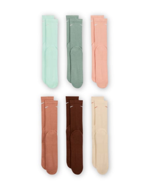 Nike Crew 6 pack socks in beige and blue, 3 of 4