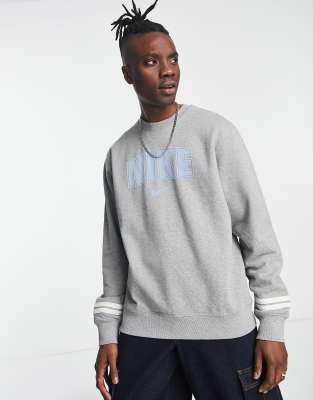 Nike crew neck sweatshirt with retro chest print in grey heather - ASOS Price Checker