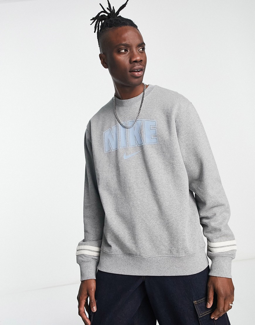 Nike crew neck sweatshirt with retro chest print in grey heather