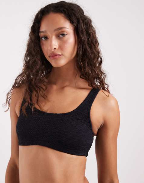 Nike crinkle bralette bikini top in black - view 1