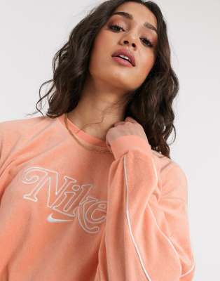 Nike crop retro terry towelling crop sweatshirt in orange