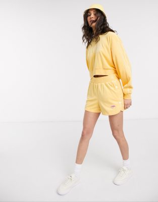 nike crop retro terry towelling crop sweatshirt in yellow