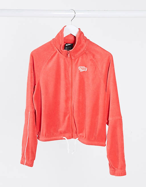 Nike crop retro terry towelling track jacket in red