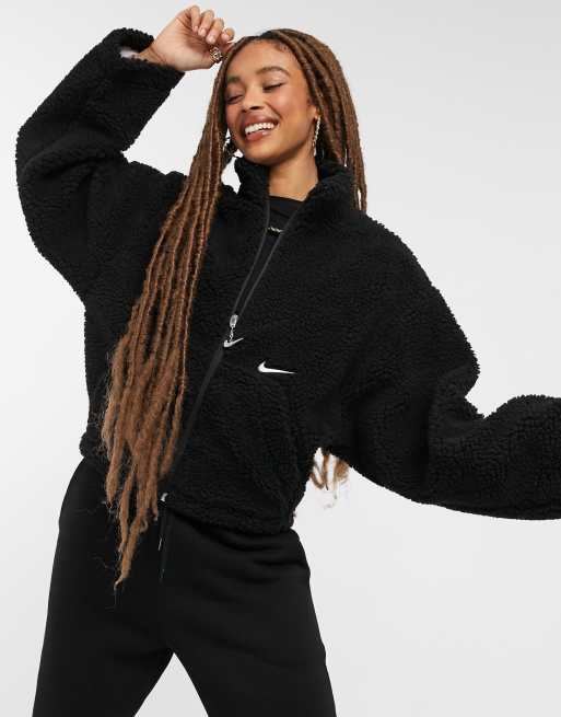 Nike cropped borg fleece in black ASOS