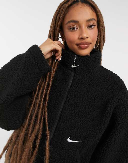 Nike cropped borg fleece in black ASOS