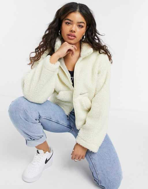 Nike cropped borg fleece jacket in cream | ASOS