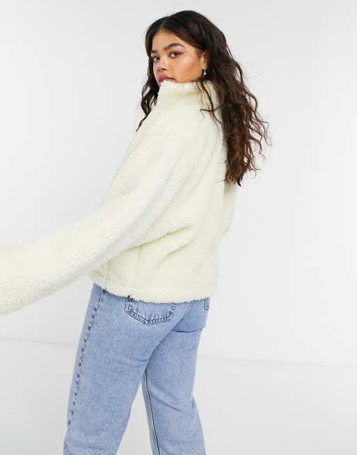 Nike cropped borg fleece jacket in cream, 2 of 4