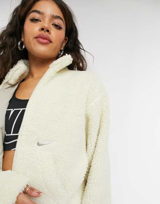 Nike cropped borg fleece jacket in cream