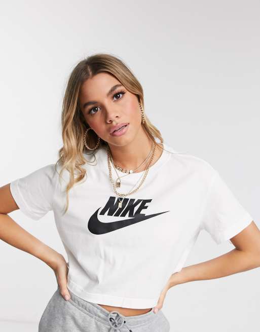 Nike cropped Futura logo t shirt in white ASOS