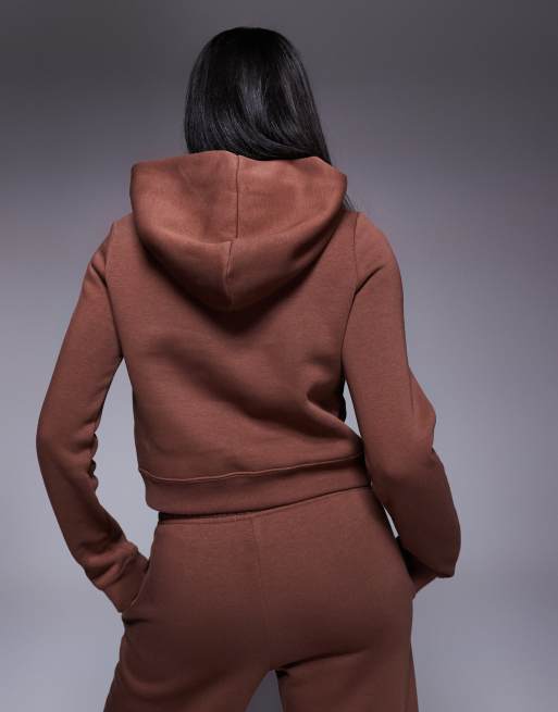 Nike - Cropped hoodie met geborduurd logo in bruin, 4 van 4