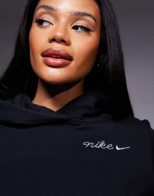 Nike - Cropped hoodie met geborduurd logo in zwart, 4 van 4