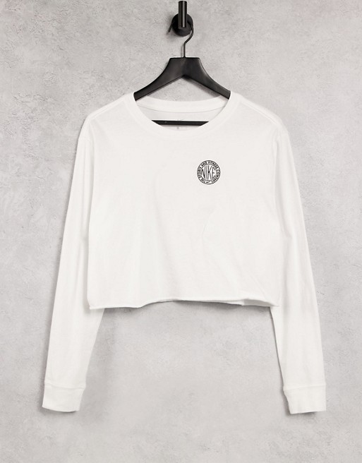 Nike cropped long sleeve t-shirt in white with back print