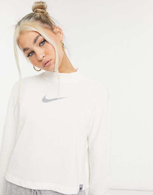 Nike cropped long sleeve t-shirt in white with roll neck