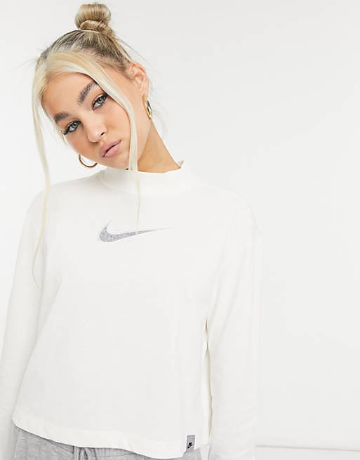 Nike cropped long sleeve t-shirt in white with roll neck | ASOS