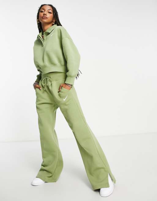 Nike – Cropped-Sweatshirt in Alligator-Grün mit Polokragen und Mini-Swoosh-Logo, 3 von 4