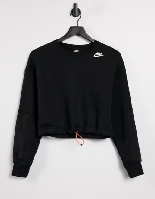 Nike cropped sweatshirt in black with drawstring waist ASOS