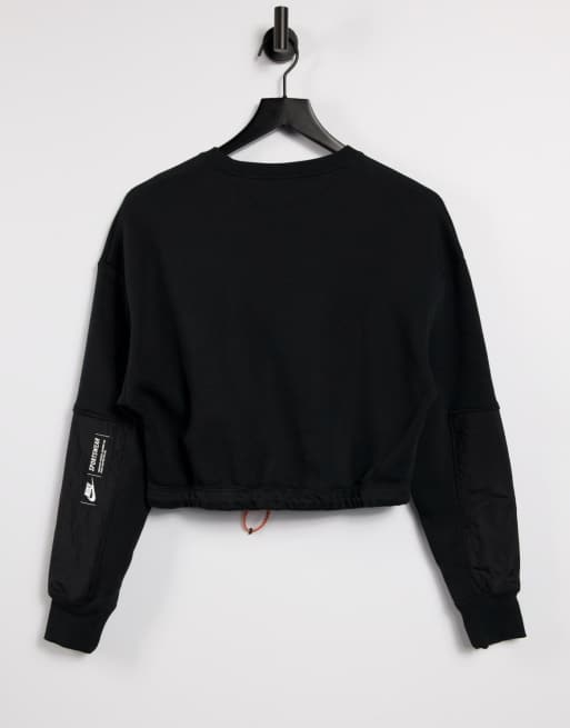 Nike cropped sweatshirt in black with drawstring waist