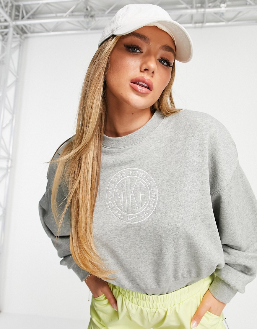 Nike cropped sweatshirt in gray with chest print logo-Grey