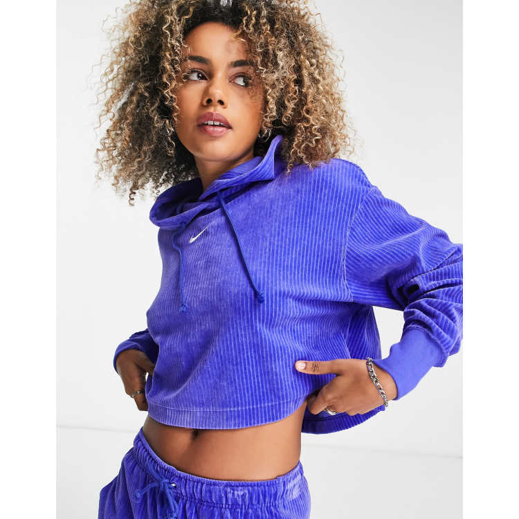 Nike cropped velour hoodie in blue