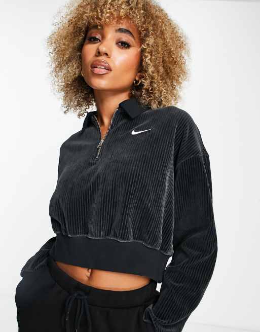 Artista Derribar Percepción Nike cropped velour quarter zip sweatshirt in black | ASOS