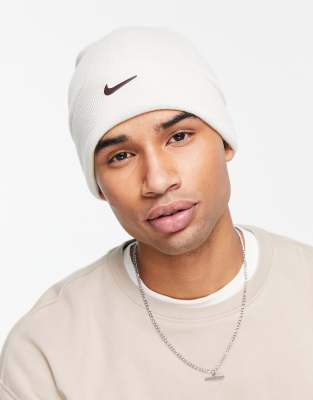 Nike Cuffed Beanie With Metal Swoosh In Cream-white | ModeSens