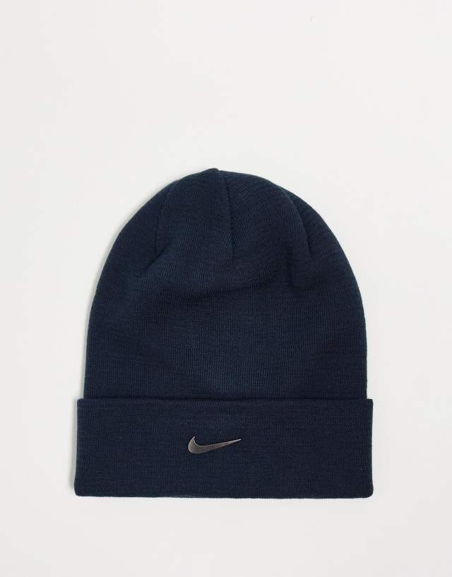 Nike cuffed Swoosh beanie in navy