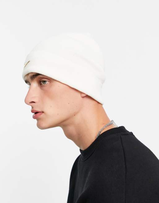 Nike cuffed Swoosh beanie in white