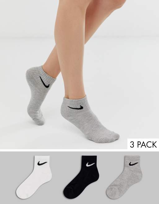 Nike – Czarne/białe/szare skarpetki do kostki zestaw 3 pary