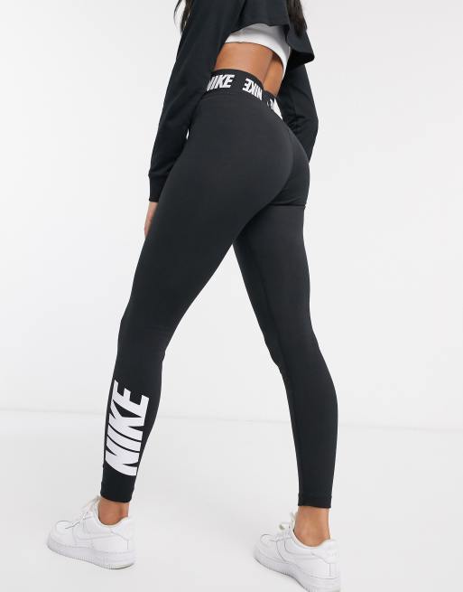 Nike – Czarne legginsy z wysokim stanem z logo na pasku, 2 z 4