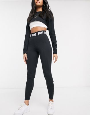 Nike – Czarne legginsy z wysokim stanem z logo na pasku