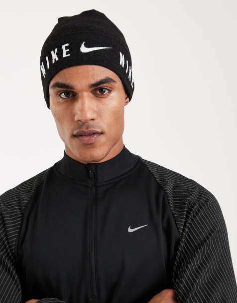 Nike – Czarno-biała lekka dzianinowa czapka beanie DRI-FIT ze ściągaczem - view 1