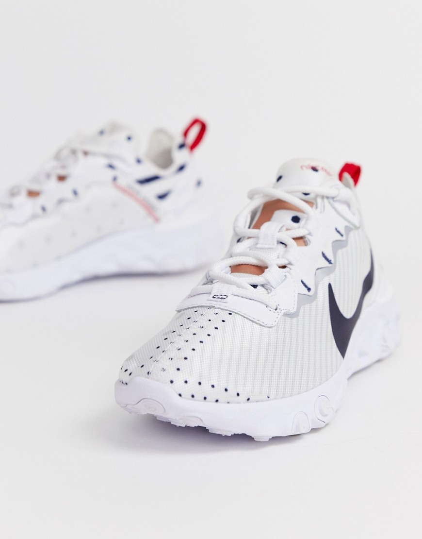 Nike - Dames - World Cup React Element 55 - Sneakers in wit en marineblauw