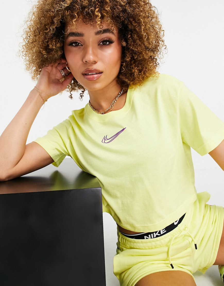Nike Dance cropped tie front T-shirt in lemon-Yellow