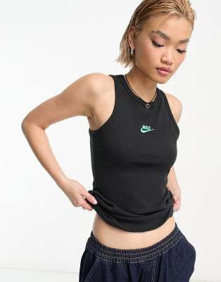 Nike - Dance - Geripptes Trägertop in Schwarz mit kleinem Swoosh-Logo-Black