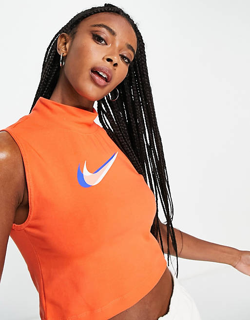  Nike Dance mock neck cropped top in orange 