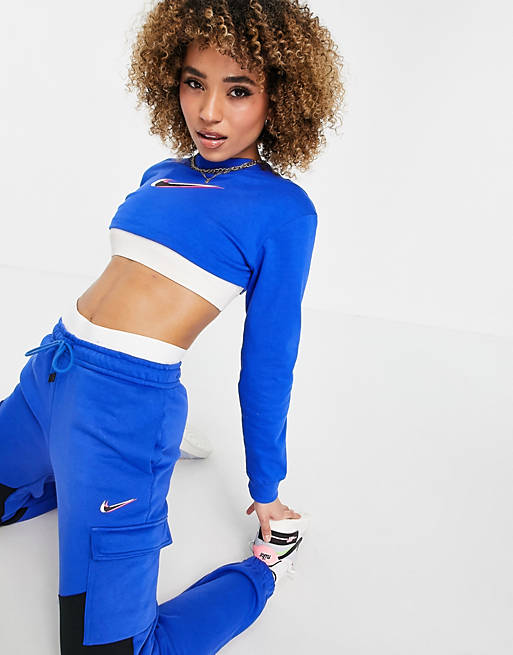 Nike Dance super crop long sleeve top in royal blue