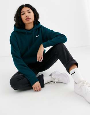 nike washed blue mini swoosh oversized hoodie